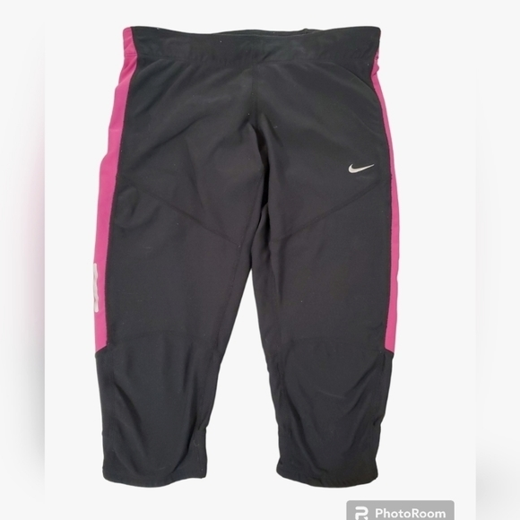 Nike Women's Black Pink Athletic Run‎ Workout Crop Leggings Small - Picture 1 of 7